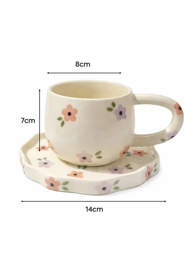 260ML Elegant Flowers Ceramic Mug &amp; Plate Set (D14 x H10)cm