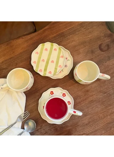 260ML Elegant Flowers Ceramic Mug &amp; Plate Set (D14 x H10)cm