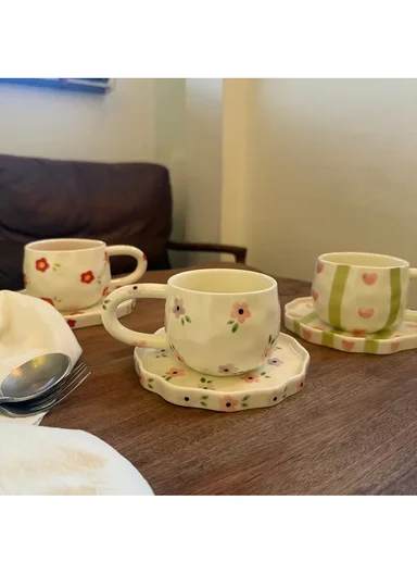 260ML Elegant Flowers Ceramic Mug &amp; Plate Set (D14 x H10)cm