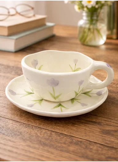 260ml Elegant Tulip Design Ceramic Mug &amp; Plate Set (D15 x H7.5)cm