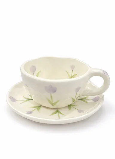 260ml Elegant Tulip Design Ceramic Mug &amp; Plate Set (D15 x H7.5)cm