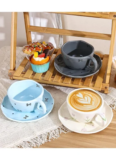 260ml Elegant Tulip Design Ceramic Mug &amp; Plate Set (D15 x H7.5)cm