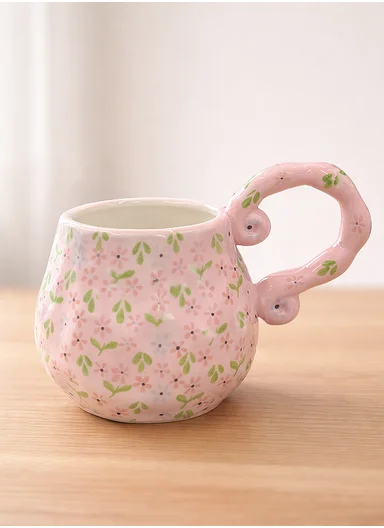 450ml Floral Ceramic Mug With Sculpted Decorative Handle (D9 x H11)cm