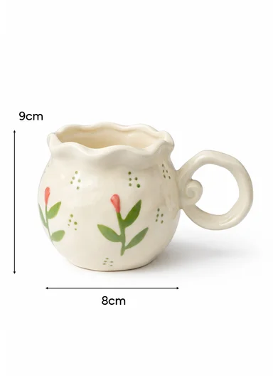 300ml Floral Tulip Heat-Retaining Ceramic Mug (D8 x H9)cm - Off White