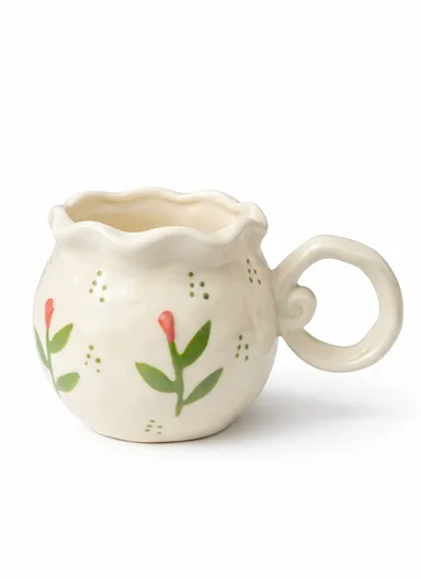 300ml Floral Tulip Heat-Retaining Ceramic Mug (D8 x H9)cm - Off White
