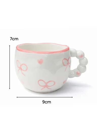 300ml Luxury Pink Bows Ceramic Mug With Elegant Handle (D9 x H7)cm