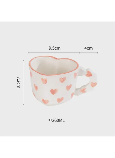 260ML Heart Pattern Ceramic Mug With Decorative Handle (W13 x D8 x H7)cm - White &amp; Pink