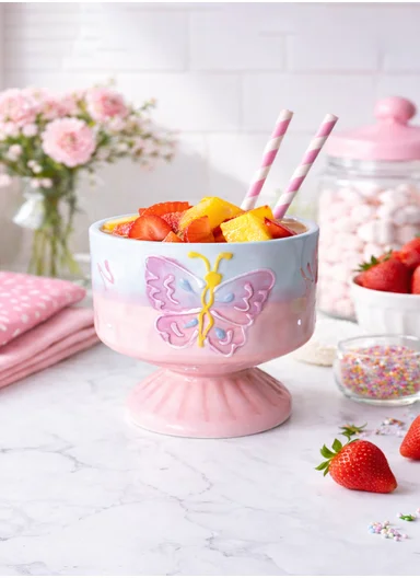 350ML Luxury Butterfly Design Ceramic Bowl With Pedestal Base (D9.5 x H10.5)cm