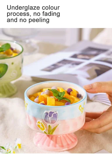 350ML Luxury Butterfly Design Ceramic Bowl With Pedestal Base (D9.5 x H10.5)cm