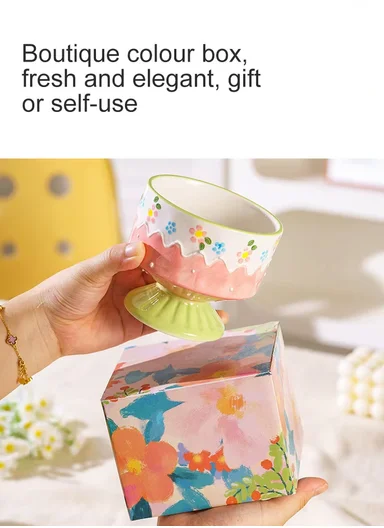 350ML Luxury Butterfly Design Ceramic Bowl With Pedestal Base (D9.5 x H10.5)cm