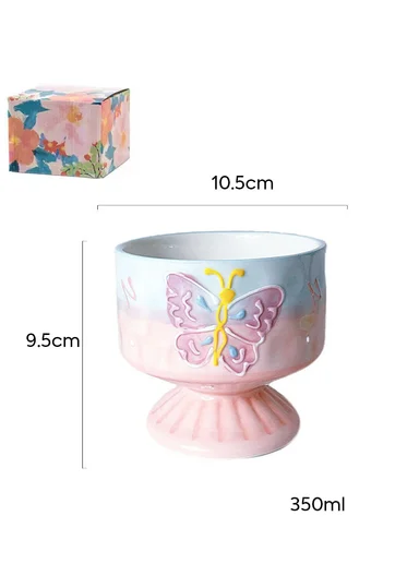 350ML Luxury Butterfly Design Ceramic Bowl With Pedestal Base (D9.5 x H10.5)cm