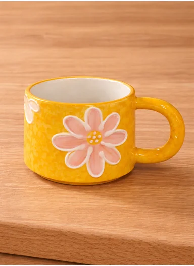 320ml Floral Daisy Design Ceramic Mug With Comfortable Handle (D9 x H7)cm - Yellow