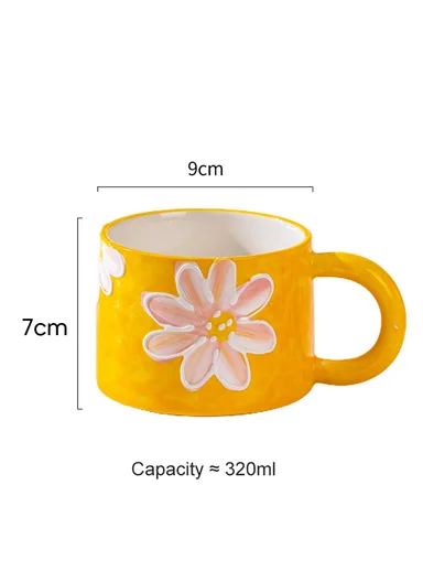 320ml Floral Daisy Design Ceramic Mug With Comfortable Handle (D9 x H7)cm - Yellow