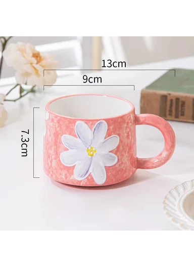 320ml Floral Daisy Design Ceramic Mug With Comfortable Handle (D9 x H7)cm - Pink