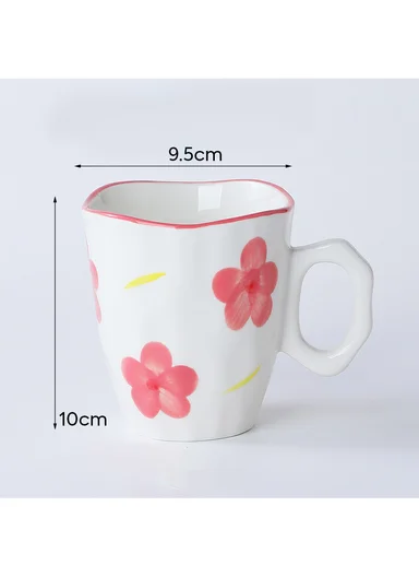 340ML Elegant Pink Flower Ceramic Mug With Soft Gloss Finish (D9.5 x H10)cm