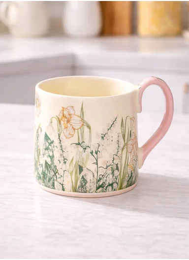 230ml Luxury Tulip Design Ceramic Mug &amp; Saucer Set With Elegant Curved Handle (D15 x H10)cm – Pink