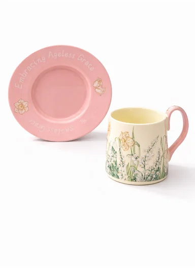 230ml Luxury Tulip Design Ceramic Mug &amp; Saucer Set With Elegant Curved Handle (D15 x H10)cm – Pink
