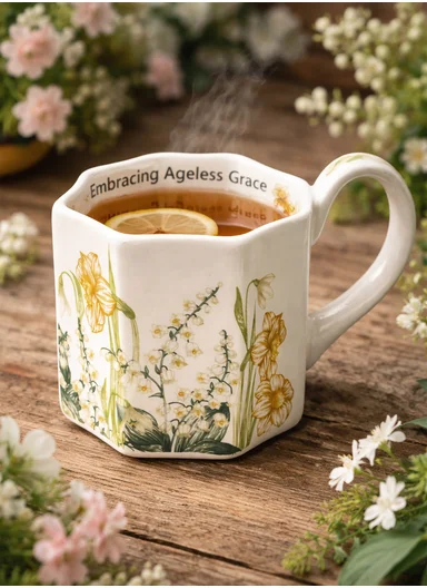 330ml Elegant Floral Ceramic Mug With Wavy Rim &amp; Curved Handle (D9 x H8)cm