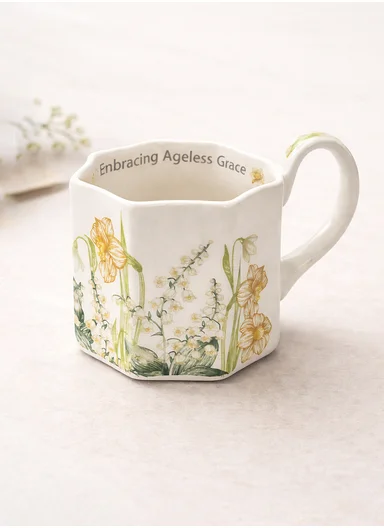 330ml Elegant Floral Ceramic Mug With Wavy Rim &amp; Curved Handle (D9 x H8)cm