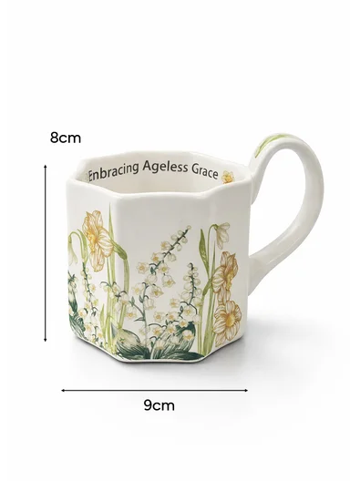 330ml Elegant Floral Ceramic Mug With Wavy Rim &amp; Curved Handle (D9 x H8)cm