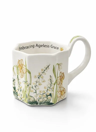 330ml Elegant Floral Ceramic Mug With Wavy Rim &amp; Curved Handle (D9 x H8)cm