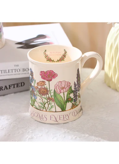 365ML Blossom Floral Ceramic Mug With Botanical Design (D9 x H10)cm - Off White