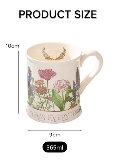 365ML Blossom Floral Ceramic Mug With Botanical Design (D9 x H10)cm - Off White