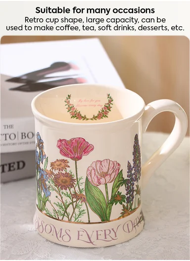 365ML Blossom Floral Ceramic Mug With Botanical Design (D9 x H10)cm - Off White
