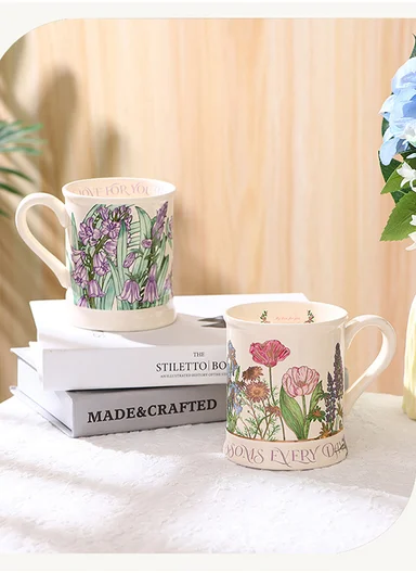 365ML Blossom Floral Ceramic Mug With Botanical Design (D9 x H10)cm - Off White