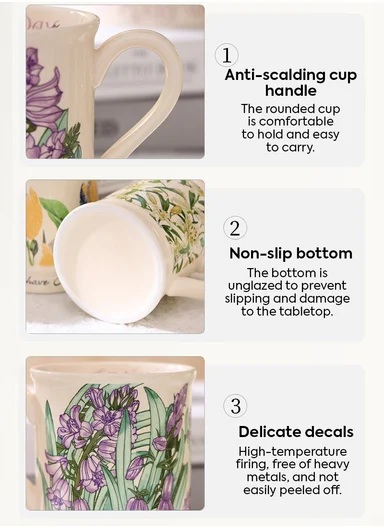 365ML Blossom Floral Ceramic Mug With Botanical Design (D9 x H10)cm - Off White