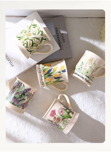 365ML Blossom Floral Ceramic Mug With Botanical Design (D9 x H10)cm - Off White