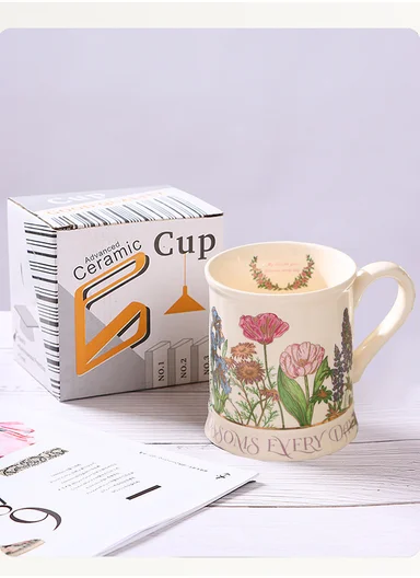 365ML Blossom Floral Ceramic Mug With Botanical Design (D9 x H10)cm - Off White