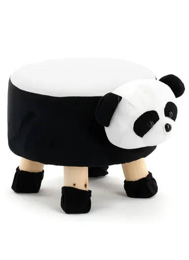 Simple Creative Children Faux Fur Small Stool Portable, Anti-Slip Top &amp; Space-Saving Design (D27 x H24)cm - Panda
