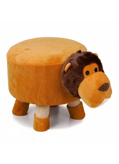 Simple Creative Children Faux Fur Small Stool Portable, Anti-Slip Top &amp; Space-Saving Design (D27 x H24)cm - Lion