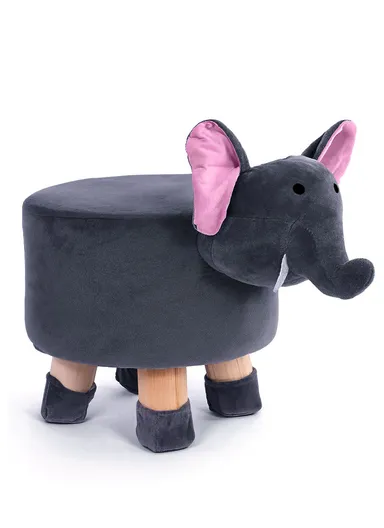 Simple Creative Children Faux Fur Small Stool Portable, Anti-Slip Top &amp; Space-Saving Design (D27 x H24)cm - Elephant