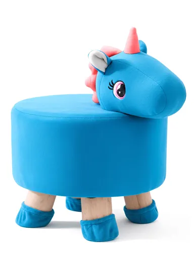 Simple Creative Children Faux Fur Small Stool Portable, Anti-Slip Top &amp; Space-Saving Design (D27 x H24)cm - Unicorn