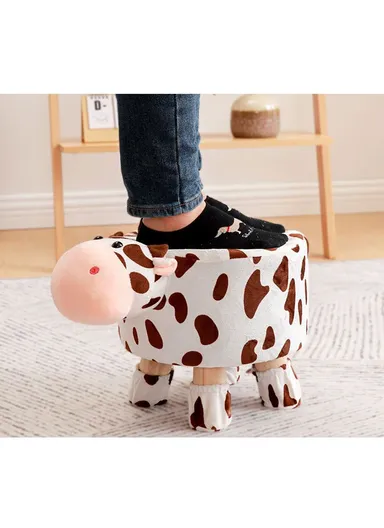 Simple Creative Children Faux Fur Small Stool Portable, Anti-Slip Top &amp; Space-Saving Design (D27 x H24)cm - Dinosaur