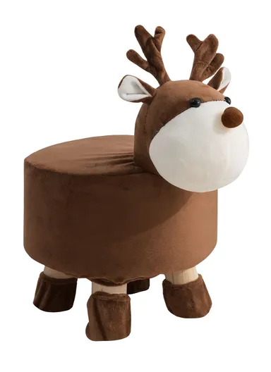 Simple Creative Children Faux Fur Small Stool Portable, Anti-Slip Top &amp; Space-Saving Design (D27 x H24)cm - Deer