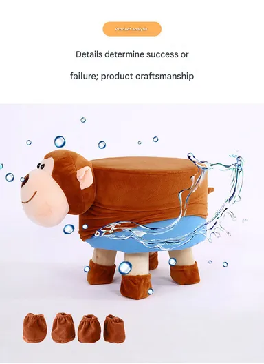 Simple Creative Children Faux Fur Small Stool Portable, Anti-Slip Top &amp; Space-Saving Design (D27 x H24)cm - Deer