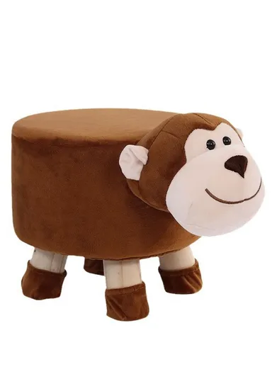 Simple Creative Children Faux Fur Small Stool Portable, Anti-Slip Top &amp; Space-Saving Design (D27 x H24)cm - Monkey