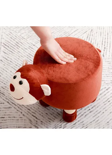 Simple Creative Children Faux Fur Small Stool Portable, Anti-Slip Top &amp; Space-Saving Design (D27 x H24)cm - Monkey