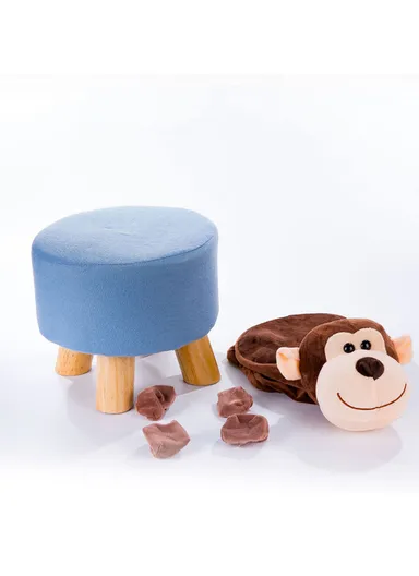 Simple Creative Children Faux Fur Small Stool Portable, Anti-Slip Top &amp; Space-Saving Design (D27 x H24)cm - Monkey