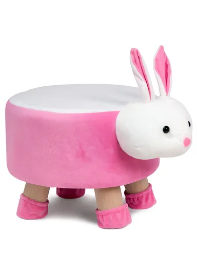 Simple Creative Children Faux Fur Small Stool Portable, Anti-Slip Top &amp; Space-Saving Design (D27 x H24)cm - Rabbit