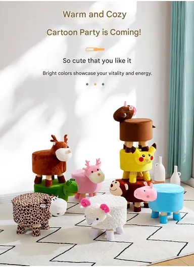 Simple Creative Children Faux Fur Small Stool Portable, Anti-Slip Top &amp; Space-Saving Design (D27 x H24)cm - Rabbit