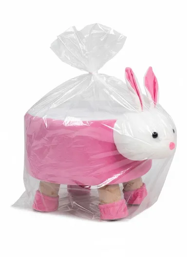 Simple Creative Children Faux Fur Small Stool Portable, Anti-Slip Top &amp; Space-Saving Design (D27 x H24)cm - Rabbit