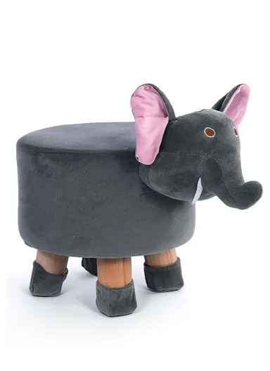 Simple Creative Children Faux Fur Small Stool Portable, Anti-Slip Top &amp; Space-Saving Design (D27 x H24)cm - Elephant