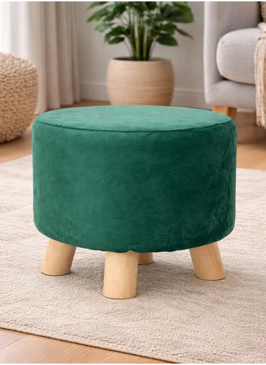 Simple Creative Faux Fur Small Stool Portable, Anti-Slip Top &amp; Space-Saving Design (D26 x H26)cm - Green