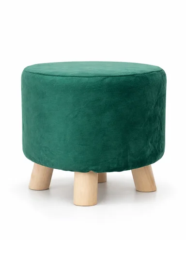 Simple Creative Faux Fur Small Stool Portable, Anti-Slip Top &amp; Space-Saving Design (D26 x H26)cm - Green