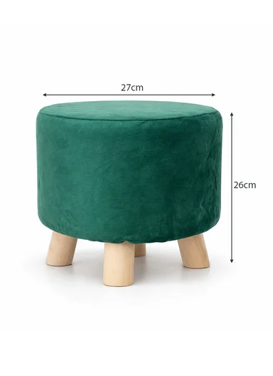 Simple Creative Faux Fur Small Stool Portable, Anti-Slip Top &amp; Space-Saving Design (D26 x H26)cm - Green