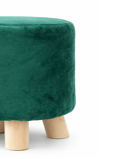 Simple Creative Faux Fur Small Stool Portable, Anti-Slip Top &amp; Space-Saving Design (D26 x H26)cm - Green